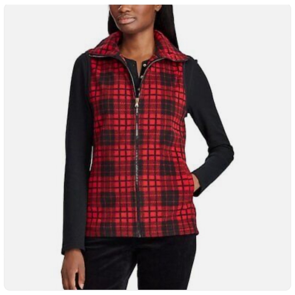 CHAPS Women’s Buffalo Plaid Polar Fleece Vest | Large